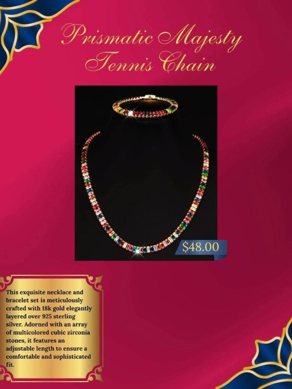 Multi color tennis necklace